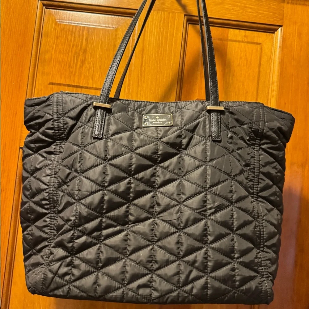 Kate Spade Black Quilted Double Zippered Tote Bag